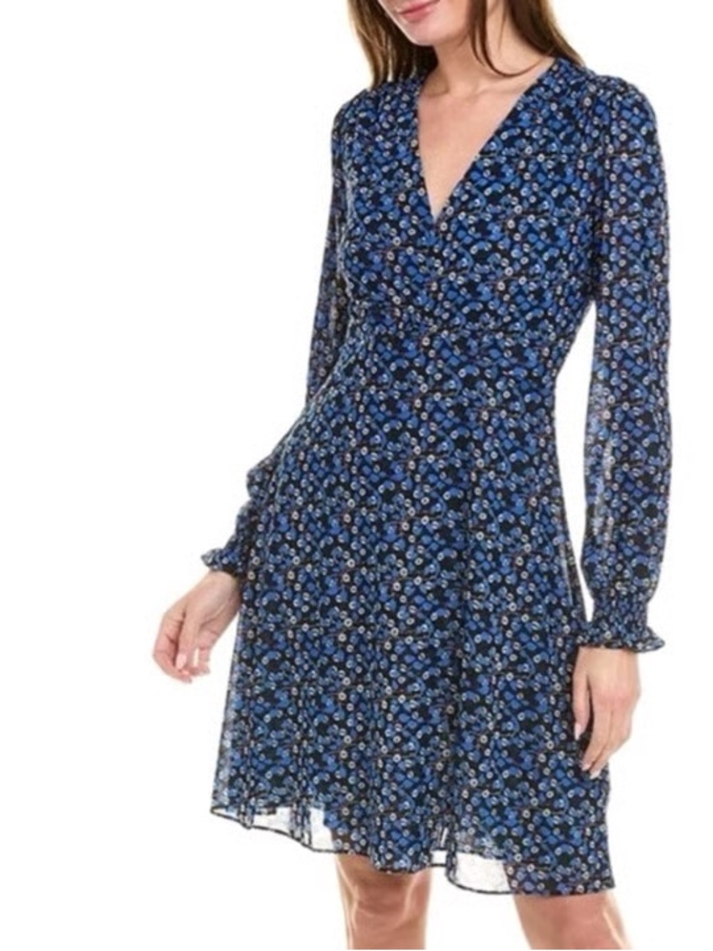 NWT CAbi Ten Blue Floral Long Sleeve Dress Small
